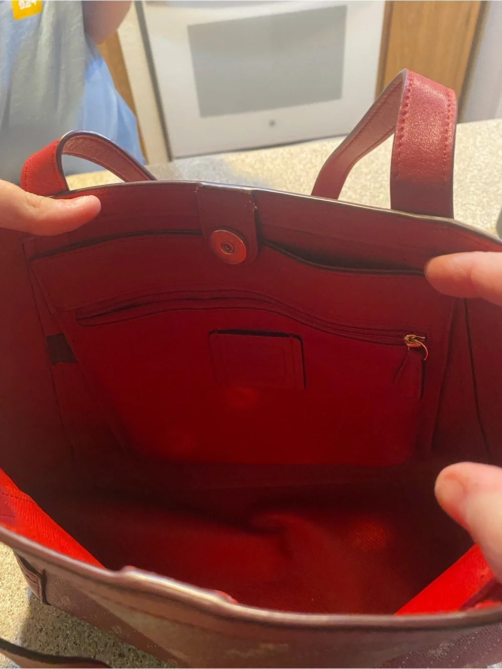 Coach Red Signature Monogram Hobo Tote with Gold Logo